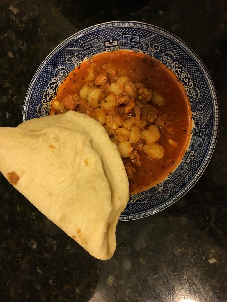 Posole with homemade tortilla Mitizi Guice