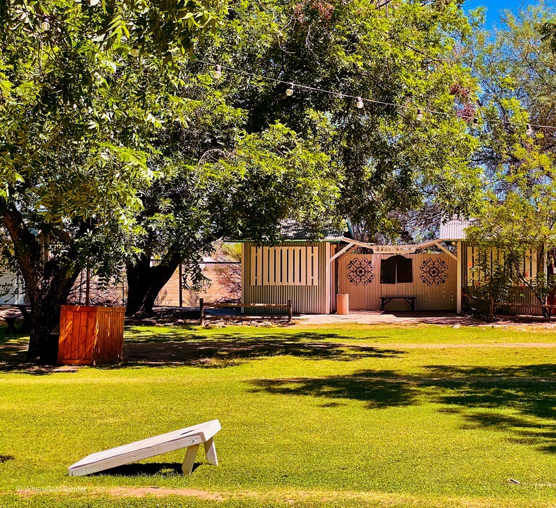 Yard games and picnic setting at The Farm.
