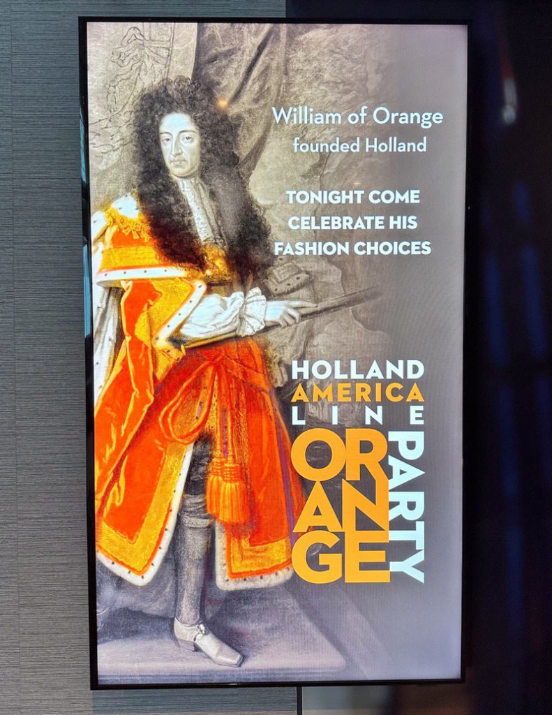Each Holland America Line Cruise Itinerary includes An Orange Party!